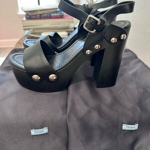 Prada Black Studded Platform Heels